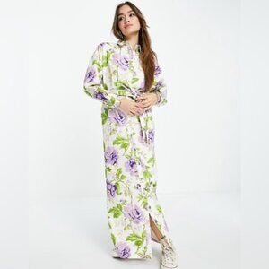 ASOS Denim Floral Belted Maxi Dress Size 4